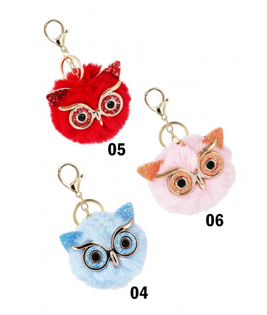 Owl Key Chain W/ Fur Ball